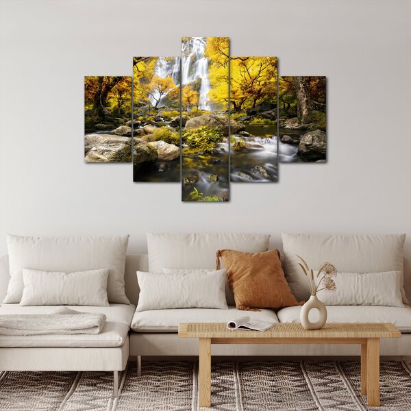 Tablou - Cascade în peisaj de toamnă, galben (150x105 cm)