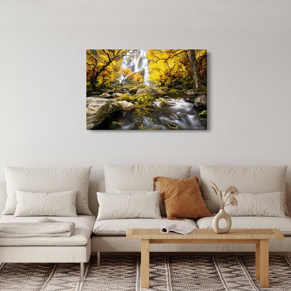 Tablou - Cascade în peisaj de toamnă, galben (90x60 cm)