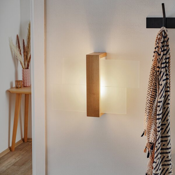 SOLLUX LIGHTING Aplică de perete Shifted 1, sticlă și lemn deschis la culoare, reglabil, Lemn, Camera de zi / sufragerie, Sticlă, Modern