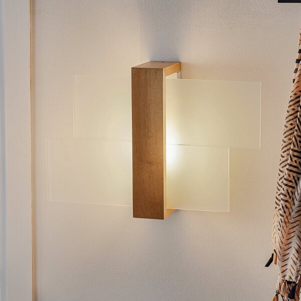 SOLLUX LIGHTING Aplică de perete Shifted 1, sticlă și lemn deschis la culoare, reglabil, Lemn, Camera de zi / sufragerie, Sticlă, Modern