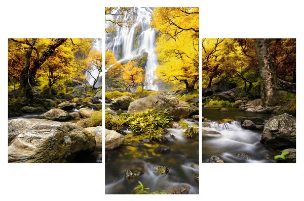 Tablou - Cascade în peisaj de toamnă, galben (90x60 cm)