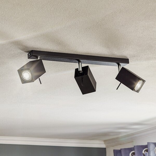 SOLLUX LIGHTING Spot de tavan Square, negru, 3 becuri, reglabil, Negru, Camera de zi / sufragerie, Metal, Modern