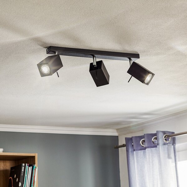 SOLLUX LIGHTING Spot de tavan Square, negru, 3 becuri, reglabil, Negru, Camera de zi / sufragerie, Metal, Modern