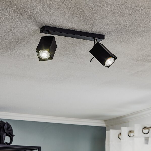SOLLUX LIGHTING Spot de tavan Square, negru, cu 2 becuri, reglabil, Negru, Camera de zi / sufragerie, Metal, Modern