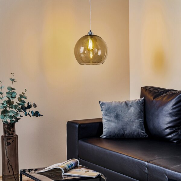 SOLLUX LIGHTING Lampă suspendată Colour, abajur din sticlă gri grafit, reglabil, Gri, Camera de zi / sufragerie, Sticlă, Modern, glob