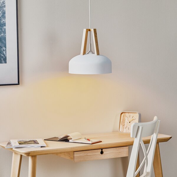 SOLLUX LIGHTING Lampă suspendată North cu lemn natural, abajur alb, reglabil, Alb, Camera de zi / sufragerie, Metal, Scandinavă