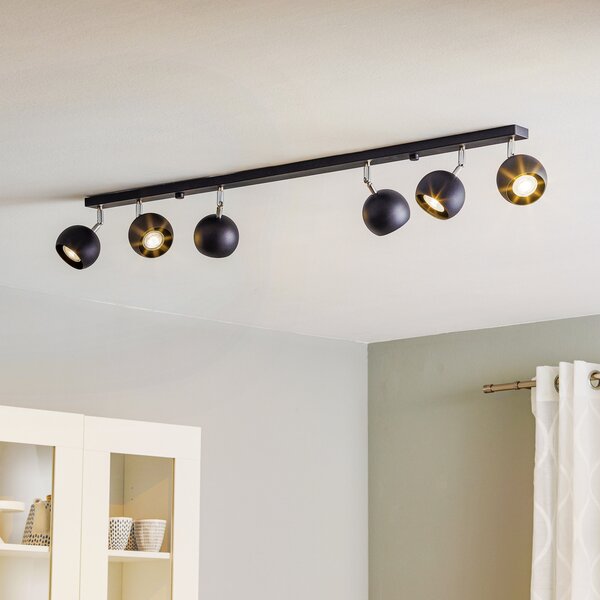 SOLLUX LIGHTING Spot de tavan Flame, negru, 6 becuri, reglabil, Negru, Camera de zi / sufragerie, Metal, Modern