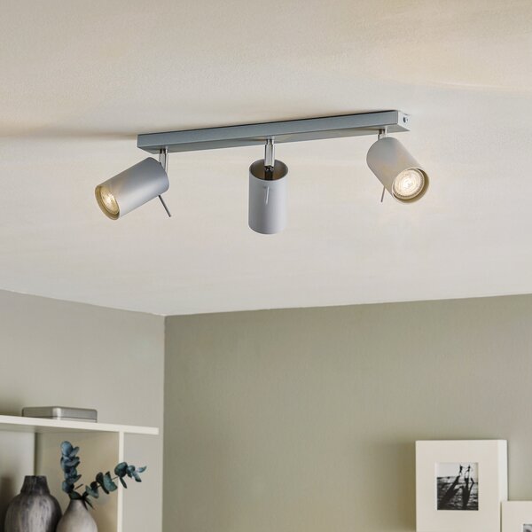 SOLLUX LIGHTING Spot de tavan rotund, gri, 3 becuri liniare, reglabil, Gri, Camera de zi / sufragerie, Metal, Modern