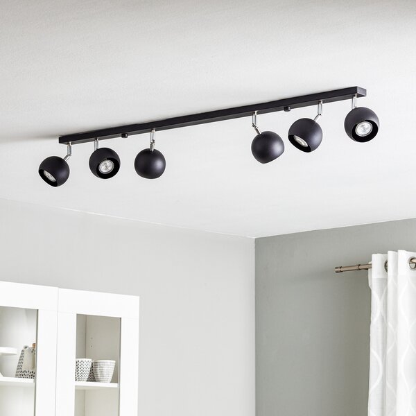 SOLLUX LIGHTING Spot de tavan Flame, negru, 6 becuri, reglabil, Negru, Camera de zi / sufragerie, Metal, Modern