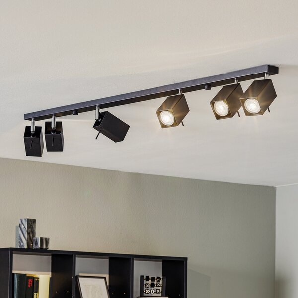 SOLLUX LIGHTING Spot de tavan Square, negru, 6 becuri liniare, reglabil, Negru, Camera de zi / sufragerie, Metal, Modern