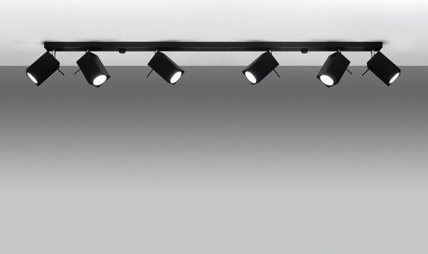 SOLLUX LIGHTING Spot de tavan Square, negru, 6 becuri liniare, reglabil, Negru, Camera de zi / sufragerie, Metal, Modern