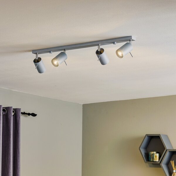 SOLLUX LIGHTING Spot de tavan rotund, gri, 4 becuri liniare, reglabil, Gri, Camera de zi / sufragerie, Metal, Modern