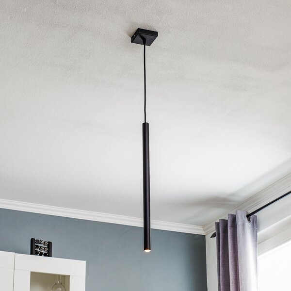 SOLLUX LIGHTING Lampă suspendată Thin, negru, 1 bec, reglabil, Negru, Camera de zi / sufragerie, Metal, Modern