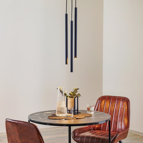 SOLLUX LIGHTING Lampă suspendată subțire, negru, cu trei lumini, rondel, reglabil, Negru, Camera de zi / sufragerie, Metal, Modern