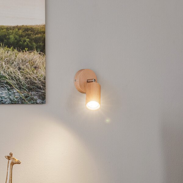 SOLLUX LIGHTING Spot de perete Cre din lemn, 1 bec, reglabil, Lemn, Camera de zi / sufragerie, Lemn, Scandinavă