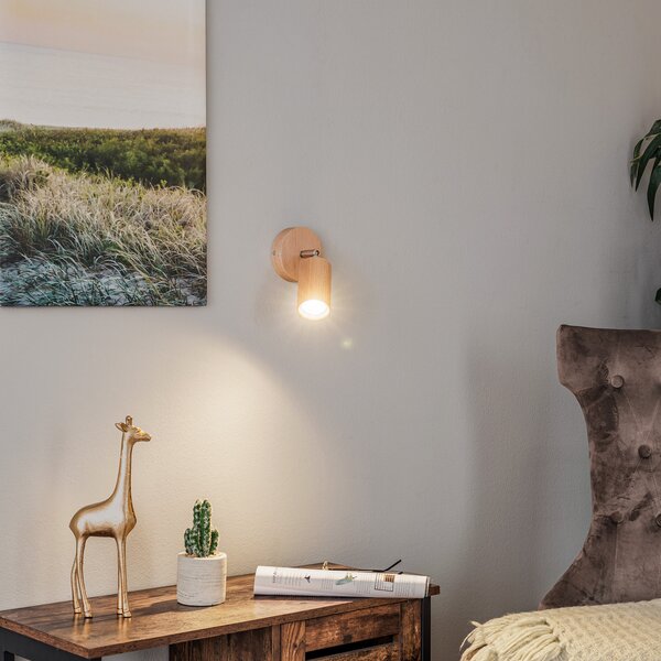 SOLLUX LIGHTING Spot de perete Cre din lemn, 1 bec, reglabil, Lemn, Camera de zi / sufragerie, Lemn, Scandinavă