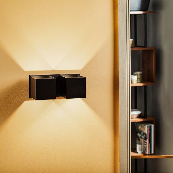 SOLLUX LIGHTING Aplică de perete Ara 2 up/down din aluminiu becuri negru, reglabil, Negru, Camera de zi / sufragerie, Metal, Modern