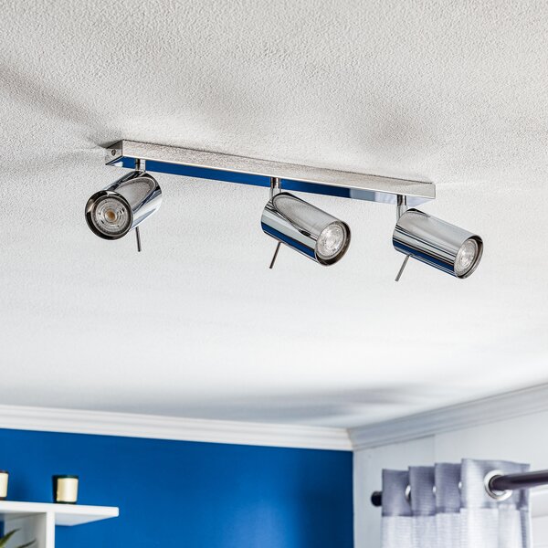 SOLLUX LIGHTING Spot de tavan rotund, crom, 3 becuri liniare, reglabil, Metalic, Camera de zi / sufragerie, Metal, Modern