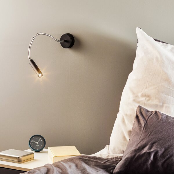 SOLLUX LIGHTING Aplică de perete Flexa cu braț flexibil, negru, Negru, dormitor, Metal, Modern