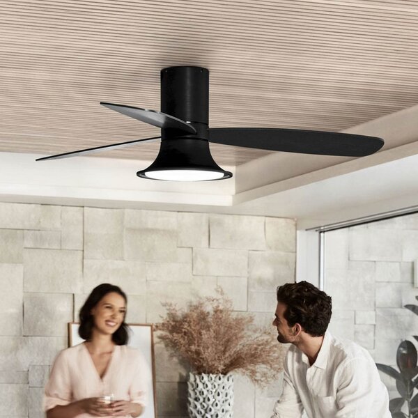 Beacon Lighting ventilator de tavan cu lumină Flusso negru 132cm silențios, reglabil, Negru, Camera de zi / sufragerie, Lemn, Modern
