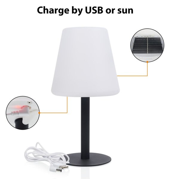 Smartwares Lampă de masă solară cu LED-uri OSL-50012 baterie reîncărcabilă și cablu, reglabil, Negru, Metal, Modern
