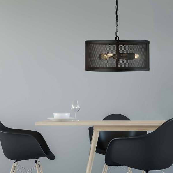 Searchlight Lampă susp. Fishnet din metal pe negru Ø 45 cm, reglabil, Negru, Camera de zi / sufragerie, Metal, Modern