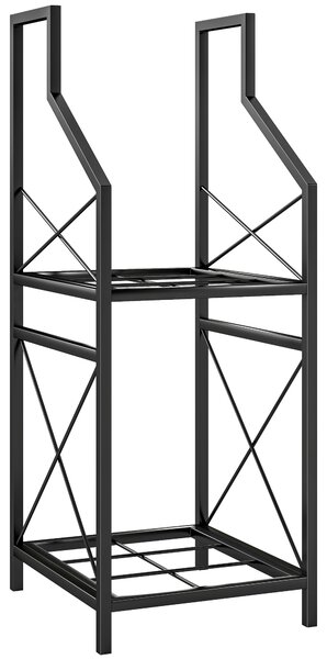 Outsunny Suport de Lemne Exterior a 2 Livelli din Metal cu Bază Ridicată Negru | Aosom Romania