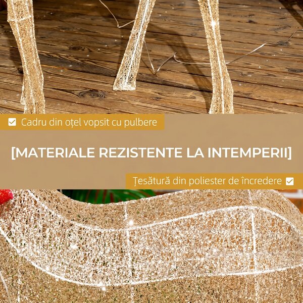 Outsunny Decorațiune de Crăciun pentru Exterior, Ren cu 137 de Lumini LED, pentru Casă și Grădină, Auriu | Aosom Romania