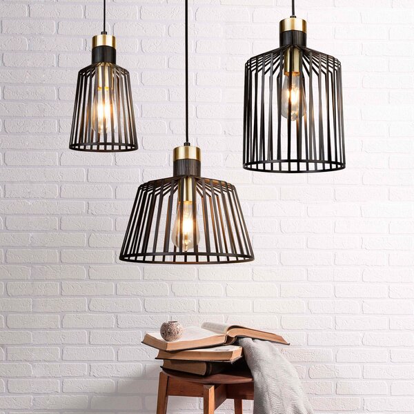 Searchlight Lampă suspendată Bird din metal, Ø 22 cm, reglabil, Negru, Camera de zi / sufragerie, Metal