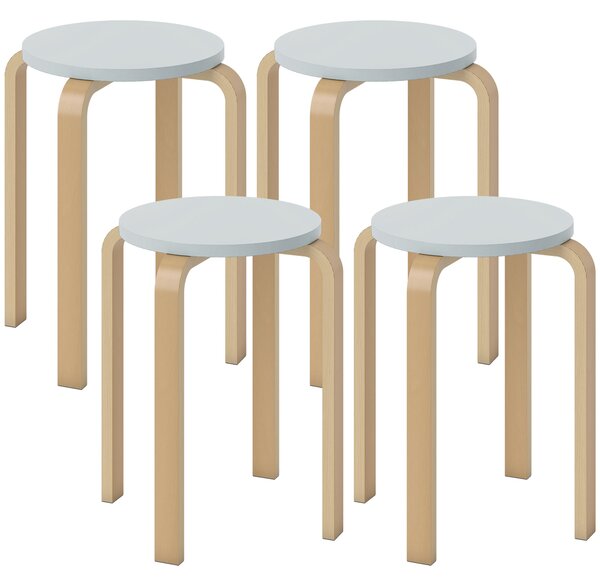 HOMCOM Set de Scaune Stivuibile pentru 4 Persoane, Scaune Moderne de Stivuire, Scaune Rotunde fără Spate, 40x40x45 cm, Lemn Natural | Aosom Romania