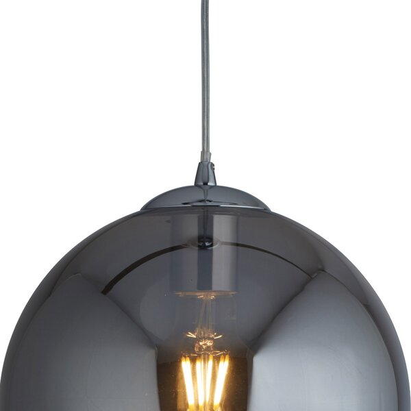Searchlight Lampă susp. Balls, sferă de sticlă fumuriu, Ø 30cm, reglabil, Gri, Camera de zi / sufragerie, Sticlă, Modern, Suspensie cu flacără unică