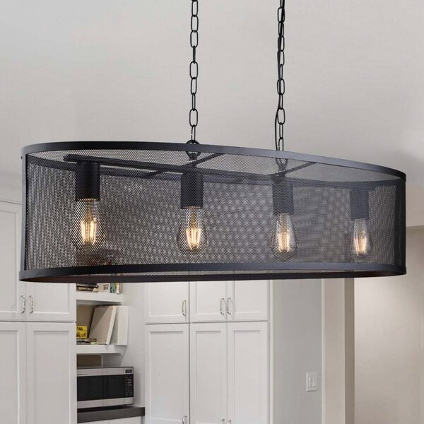 Searchlight Lampă suspendată Fishnet pe negru, 91cm lungă, reglabil, Negru, Camera de zi / sufragerie, Metal, Modern