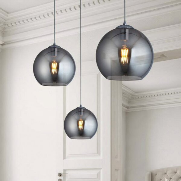 Searchlight Lampă susp. Balls, sferă de sticlă fumuriu, Ø 30cm, reglabil, Gri, Camera de zi / sufragerie, Sticlă, Modern, Suspensie cu flacără unică