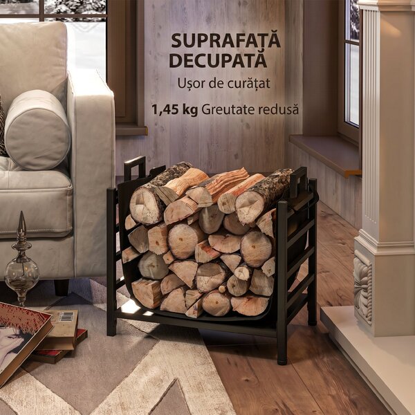 Outsunny Suport de Lemne, cu husă de transport din Oxford 600D, Capacitate 50 kg, 49x34x44 cm, Negru | Aosom Romania