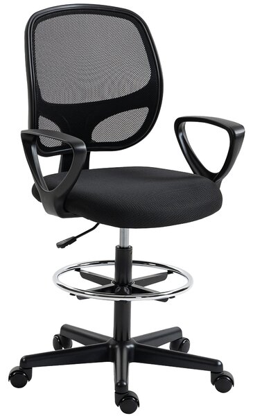 HOMCOM Scaun de Birou Ergonomic Rotativ din Plasă Respirabilă, cu Suport pentru Picioare și Înălțime Reglabilă, Negru | Aosom Romania
