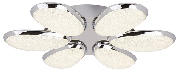 Searchlight Plafonieră Lori LED, 6 becuri, 52 cm, crom/frosted, sticlă, Metalic, Camera de zi / sufragerie, Metal, Modern