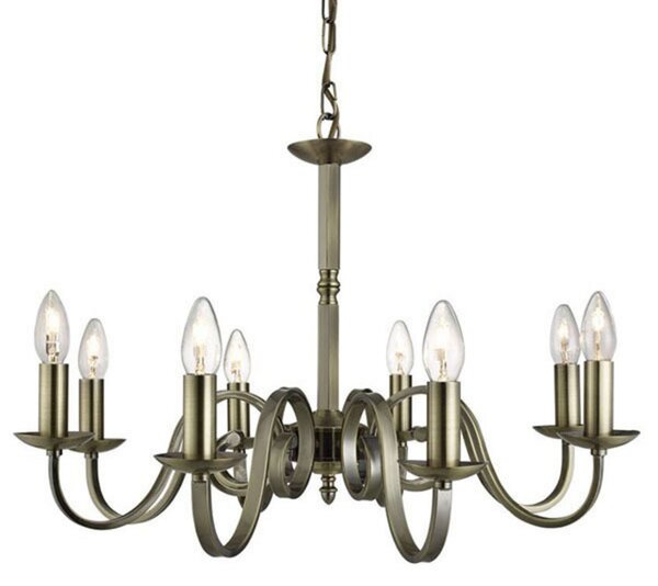 Searchlight Candelabru Richmond alamă antic, 8 becuri, reglabil, Bronz / Alamă Veche, Camera de zi / sufragerie, Metal, Antichitate