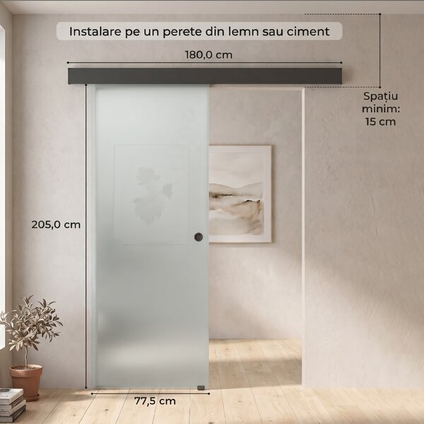 HOMCOM Ușă Glisantă de Interior din Sticlă Temperată Sablată cu Șină Silențioasă, Ghidaj, Kit Feronerie, Transparentă | Aosom Romania