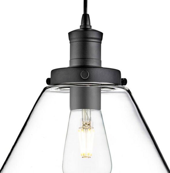 Searchlight Lampă suspendată Pyramid, negru/negru, sticlă, Ø 29 cm, E27, reglabil, Transparent, Camera de zi / sufragerie, Sticlă, Modern