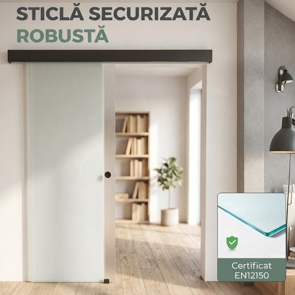 HOMCOM Ușă Glisantă de Interior din Sticlă Temperată Sablată cu Șină Silențioasă, Ghidaj, Kit Feronerie, Transparentă | Aosom Romania