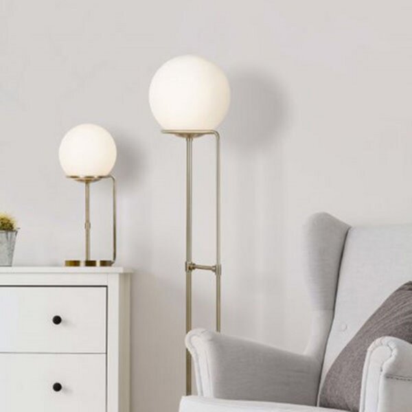Searchlight Lampă de masă Sphere cu abajur sferic din sticlă, Bronz / Alamă Veche, Camera de zi / sufragerie, Sticlă, Modern