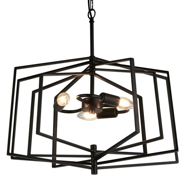 Searchlight Lampă suspendată Slinky, 3 becuri, Ø 50 cm, reglabil, Negru, Camera de zi / sufragerie, Metal, Modern