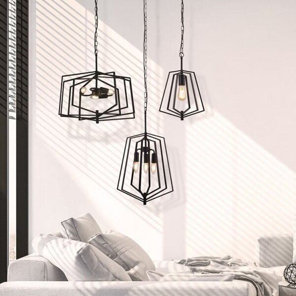 Searchlight Lampă suspendată Slinky, 3 becuri, Ø 50 cm, reglabil, Negru, Camera de zi / sufragerie, Metal, Modern