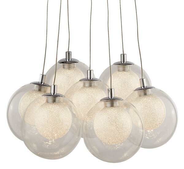 Searchlight Lampă suspendată LED Cluster, 7 becuri, reglabil, Transparent, Camera de zi / sufragerie, Sticlă, Modern, Pandantiv cu flacără multiplă