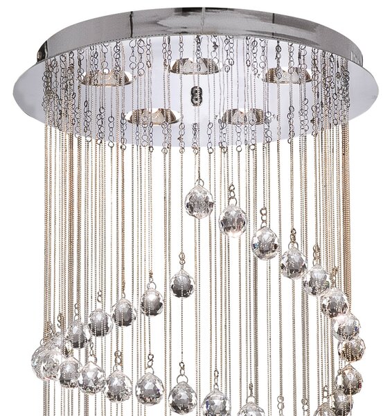 Searchlight Lampă susp. Hallway perdea cristale sticlă, 80 cm, reglabil, Metalic, Hol, Metal