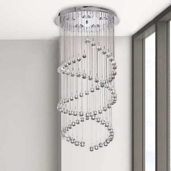 Searchlight Lampă susp. Hallway perdea cristale sticlă, 80 cm, reglabil, Metalic, Hol, Metal