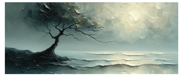Tablou - pictură în ulei de un copac cu oceanul (120x50 cm)