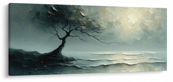 Tablou - pictură în ulei de un copac cu oceanul (120x50 cm)