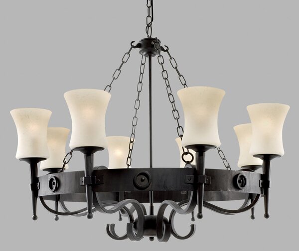 Searchlight Candelabru Cartwheel, 8 becuri, reglabil, Negru, Camera de zi / sufragerie, Metal, Casă de țară / Rustic
