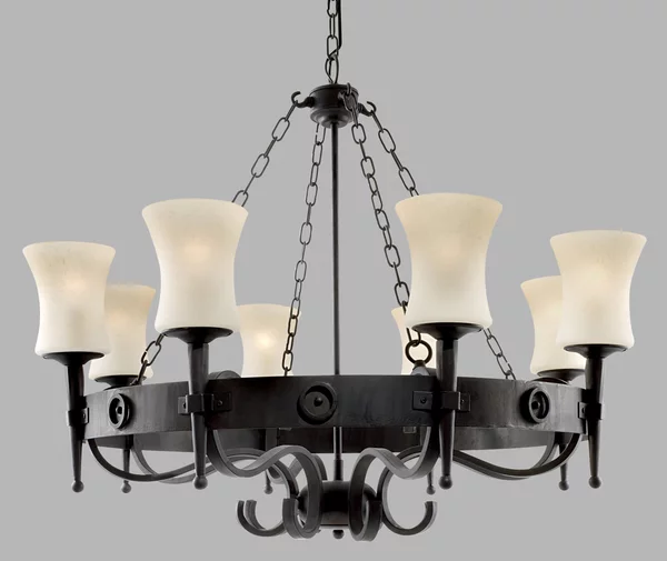 Searchlight Candelabru Cartwheel, 8 becuri, reglabil, Negru, Camera de zi / sufragerie, Metal, Casă de țară / Rustic